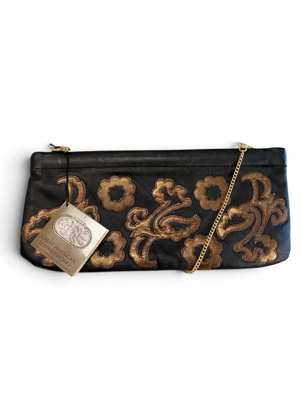 Great American Leatherworks Black & Bronze Supple Soft Leather Clutch NWT